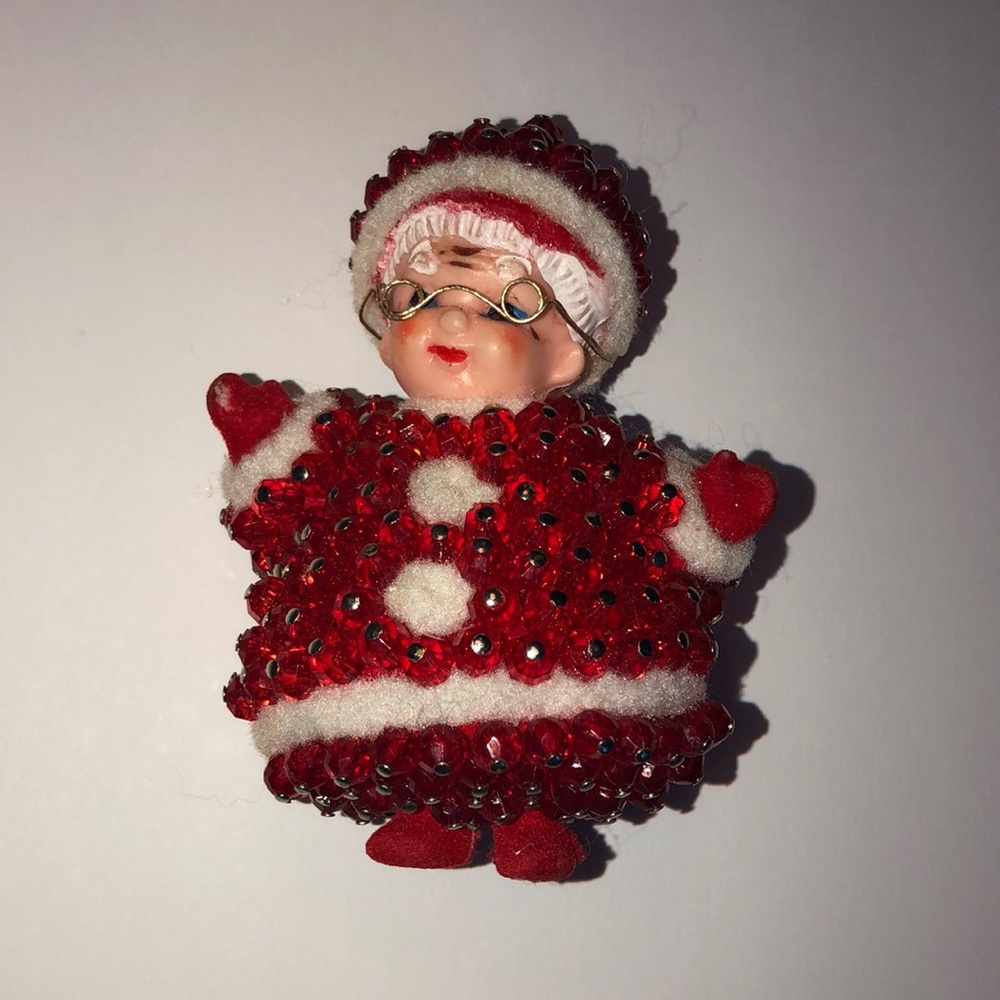 Vintage Push Pin Beaded/Flocked Mrs. Claus Ornament